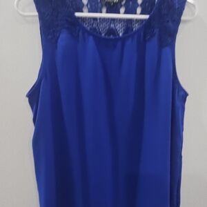 Papermoon Royal Blue Sleeveless Polyester Lace Top, Size L